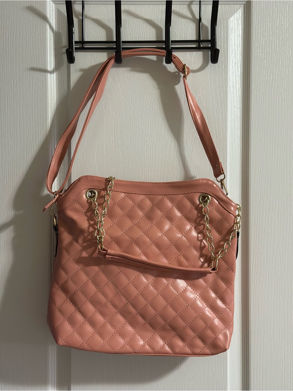 NEW Quilted Pink Shoulder Bag with Gold Chain Accents